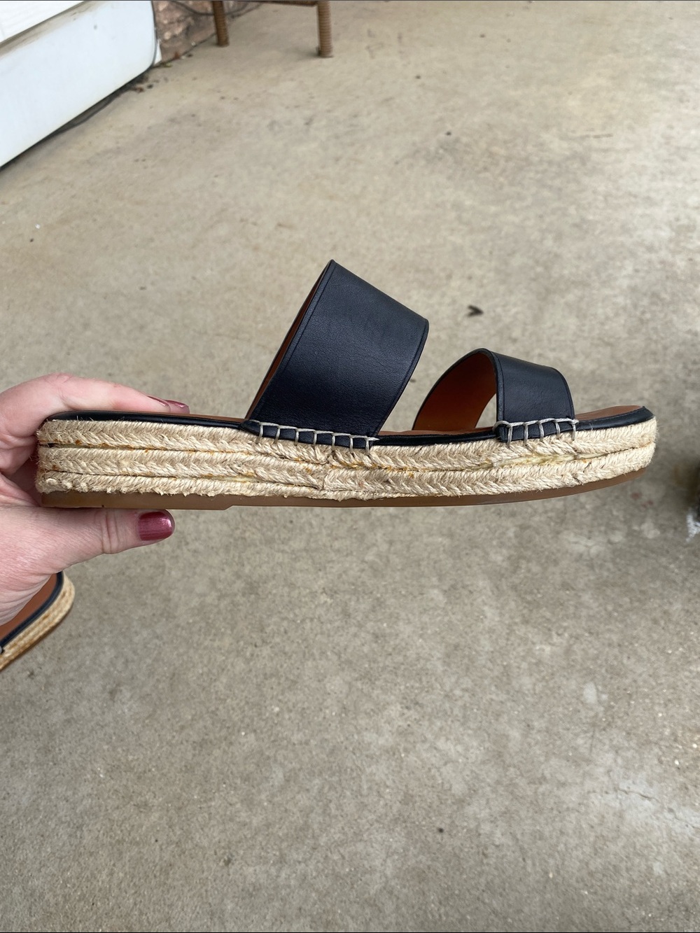 Coach Black Leather Double-Band Slide Sandals with Tan Footbed - Picture 10 of 13